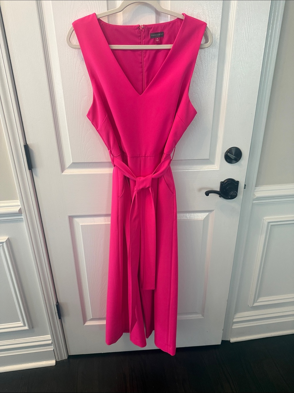 Sleeveless V-Neck Pink Midi jumpsuit/ culottes with Waist Tie